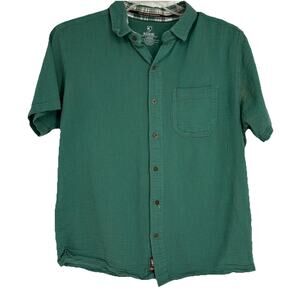 Kuhl Mens Tropik Organic Cotton Button Up Shirt Green Short Sleeve Casual Size L